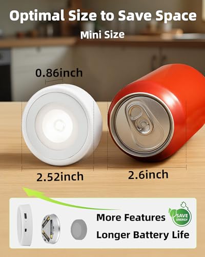 EZVALO LED Puck Lights, Rechargeable Battery Touch Light, 2.5'' Mini Tap Lights, Wireless Closet Light, Under Cabinet Lighting, 3 Color Temps (2 Pack)