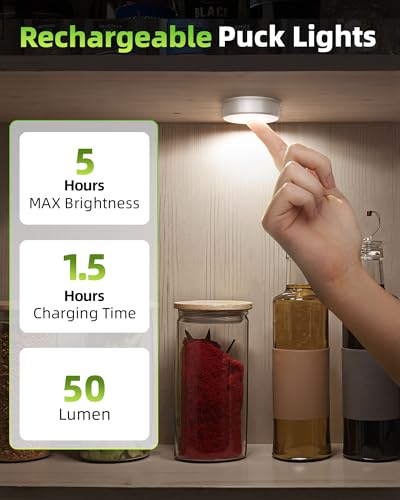 EZVALO LED Puck Lights, Rechargeable Battery Touch Light, 2.5'' Mini Tap Lights, Wireless Closet Light, Under Cabinet Lighting, 3 Color Temps (2 Pack)