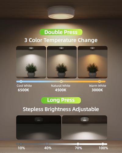 EZVALO LED Puck Lights, Rechargeable Battery Touch Light, 2.5'' Mini Tap Lights, Wireless Closet Light, Under Cabinet Lighting, 3 Color Temps (2 Pack)