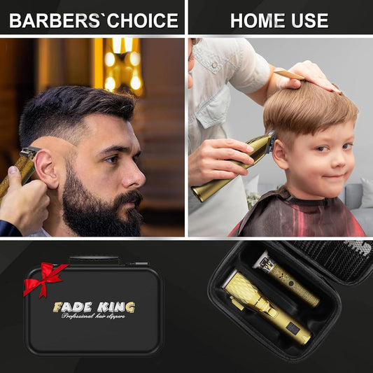 FADEKING Professional Hair Clippers & Beard Trimmer Set for Men - Cordless Barber Clippers with LCD Display (Gold + Bronze)