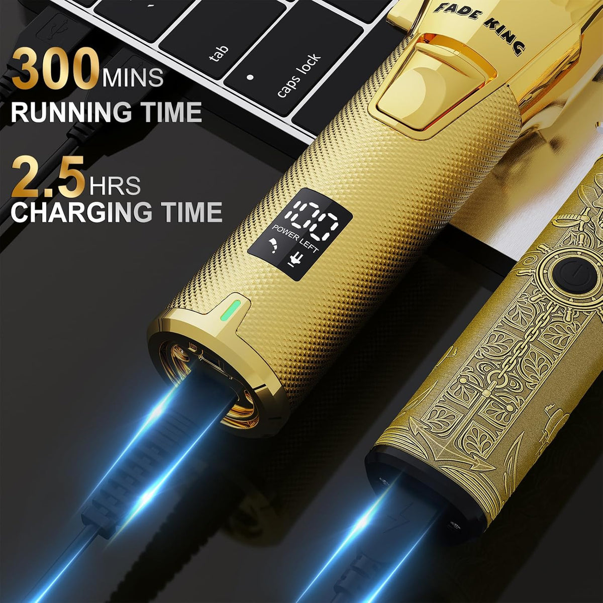 FADEKING Professional Hair Clippers & Beard Trimmer Set for Men - Cordless Barber Clippers with LCD Display (Gold + Bronze)