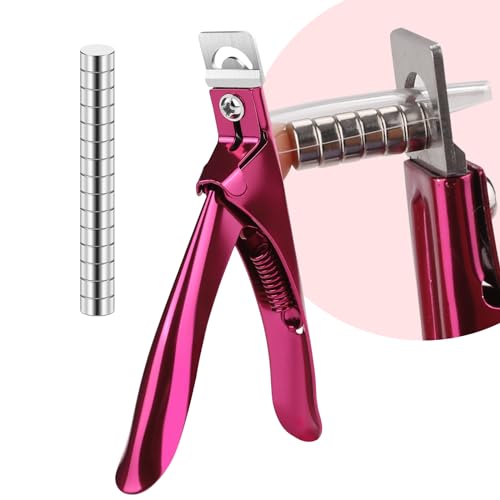 False Nail Clippers with Magnets Stainless Steel Nail Cutter for Acrylic Nail Nail Clippers with 15Pcs Small Magnets for Home Salon Nail Art (Pink)