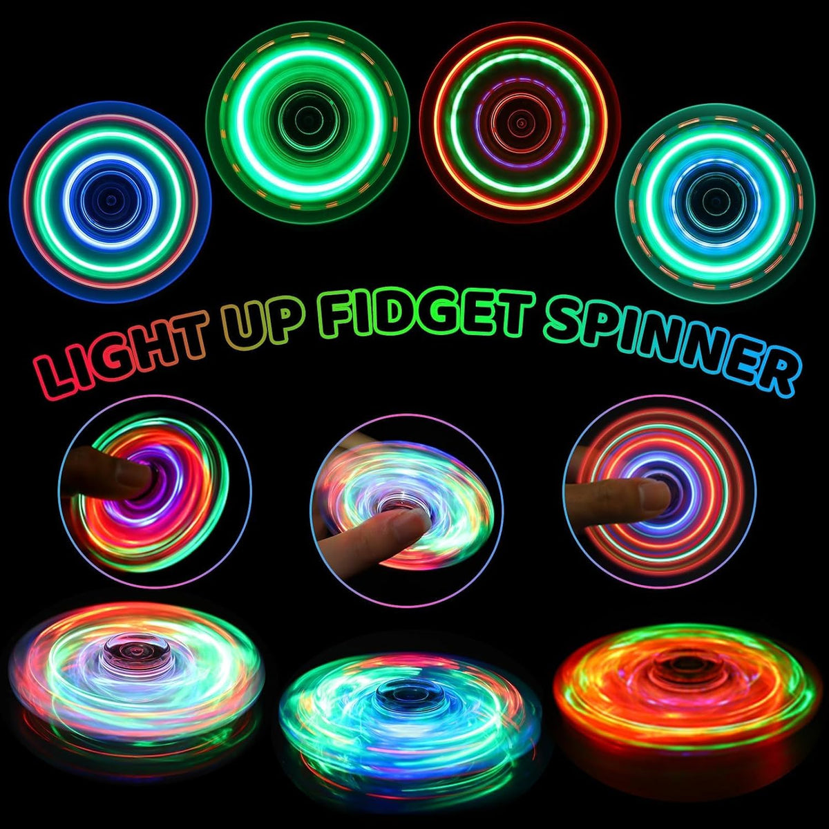Fidget Spinner 2 Pack, Light up Sensory Fidget Toys Adults Kids 4-8-12