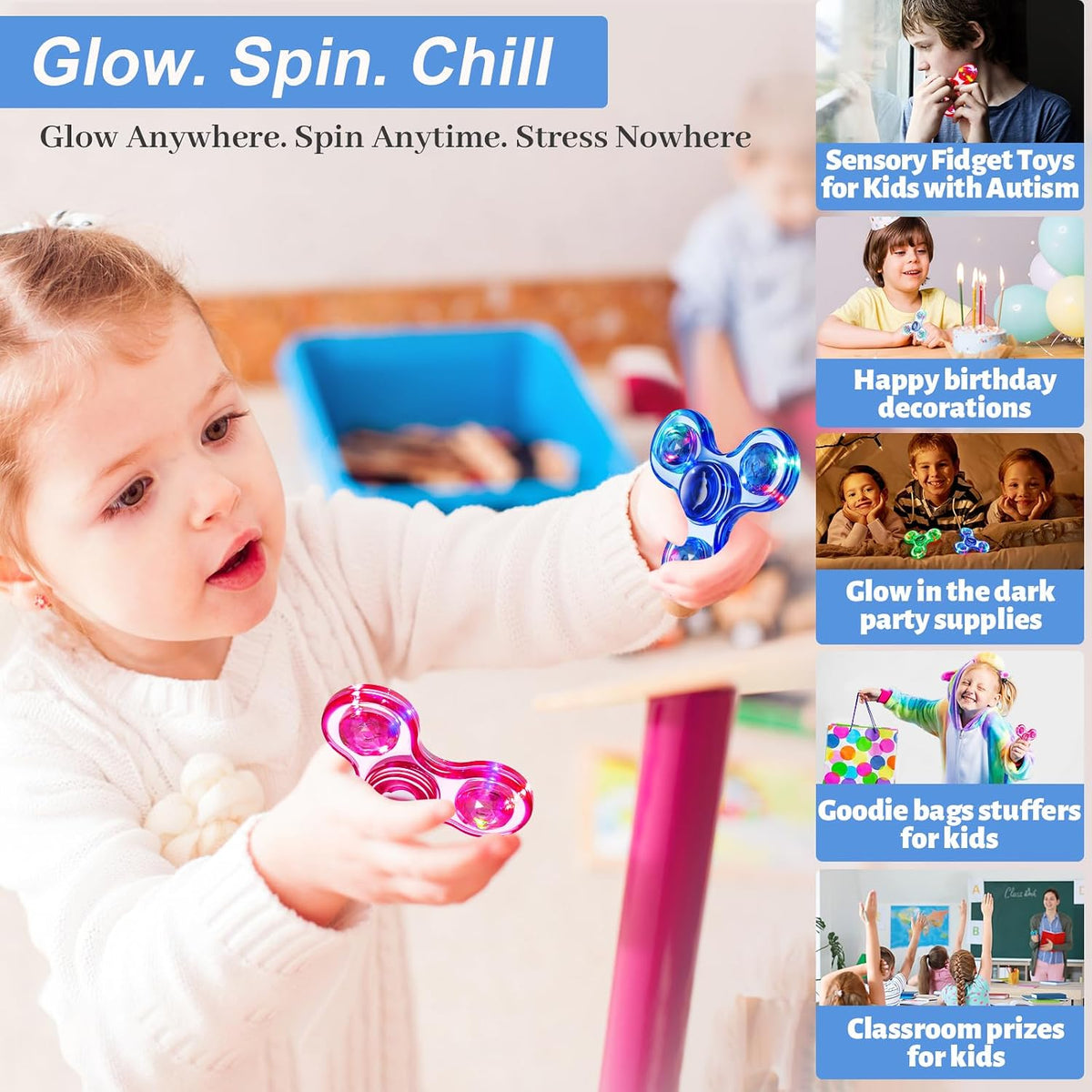 Fidget Spinner 2 Pack, Light up Sensory Fidget Toys Adults Kids 4-8-12