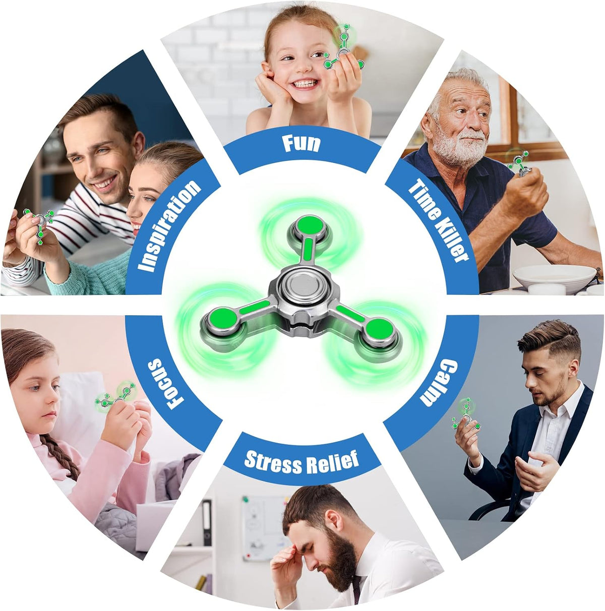 Fidget Spinner Toy for Kids Adults Metal Figette, Silent Cool Gadgets Quiet Office Finger Roller Desk Toy Stress Relief Tools Calm Down