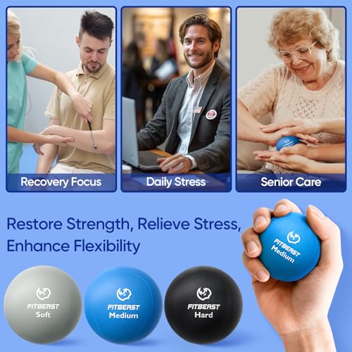 FitBeast Grip Strength Trainer - 6 Piece Hand Exercise Kit with Finger Extension Exerciser & Squeeze Balls for Adults
