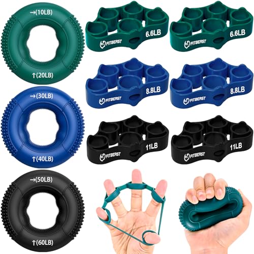 FitBeast Grip Strength Trainer, Finger Exerciser, Forearm Strengthener 9-Piece Kit, Hand Grip Strengthener Targeted Strength