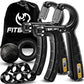 FitBeast Hand Grip Strengthener Workout Kit (5 Pack), 2 Forearm Grip Adjustable Resistance Hand Gripper, Finger Stretcher