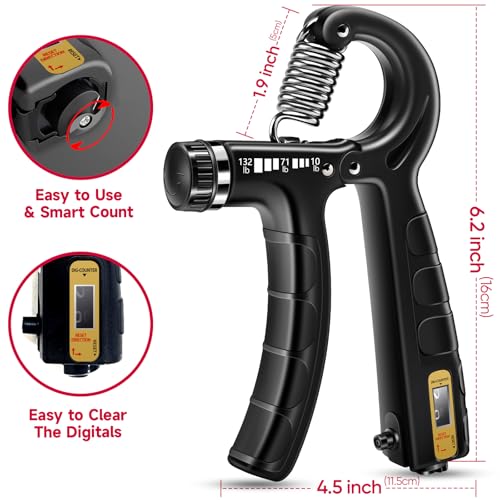 FitBeast Hand Grip Strengthener Workout Kit (5 Pack), 2 Forearm Grip Adjustable Resistance Hand Gripper, Finger Stretcher