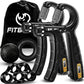 FitBeast Hand Grip Strengthener Workout Kit (5 Pack), 2 Forearm Grip Adjustable Resistance Hand Gripper, Finger Stretcher