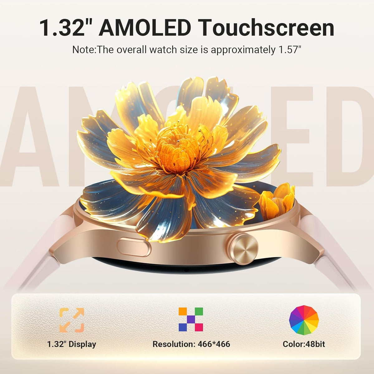 Fitpolo Smart Watch for Women, 1.3" AMOLED Touchscreen Fitness Tracker, Make/Answer Calls, Heart Rate SpO2 Monitor, IP68 Waterproof