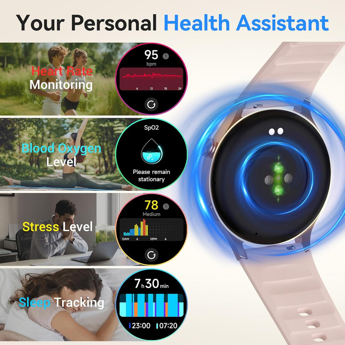 Fitpolo Smart Watch for Women, 1.3" AMOLED Touchscreen Fitness Tracker, Make/Answer Calls, Heart Rate SpO2 Monitor, IP68 Waterproof
