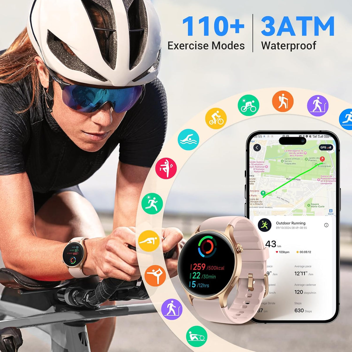 Fitpolo Smart Watch for Women, 1.3" AMOLED Touchscreen Fitness Tracker, Make/Answer Calls, Heart Rate SpO2 Monitor, IP68 Waterproof