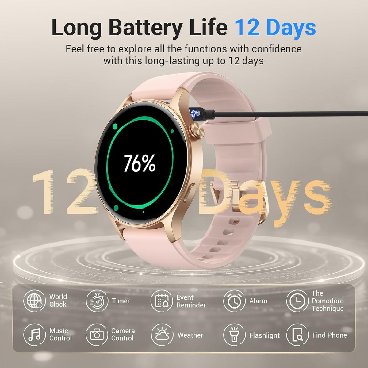 Fitpolo Smart Watch for Women, 1.3" AMOLED Touchscreen Fitness Tracker, Make/Answer Calls, Heart Rate SpO2 Monitor, IP68 Waterproof