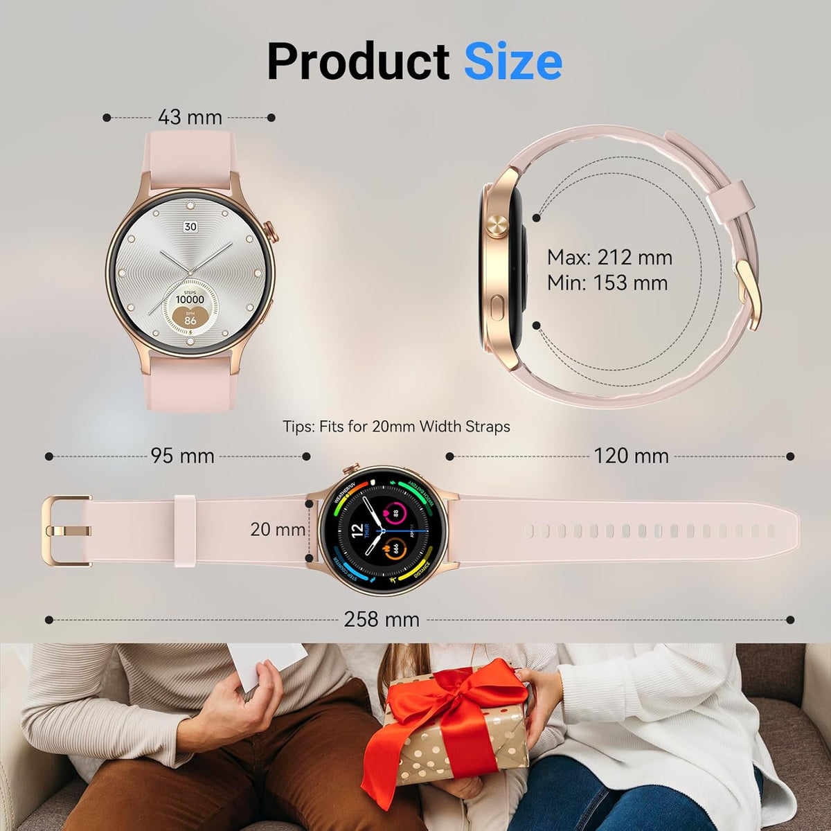 Fitpolo Smart Watch for Women, 1.3" AMOLED Touchscreen Fitness Tracker, Make/Answer Calls, Heart Rate SpO2 Monitor, IP68 Waterproof