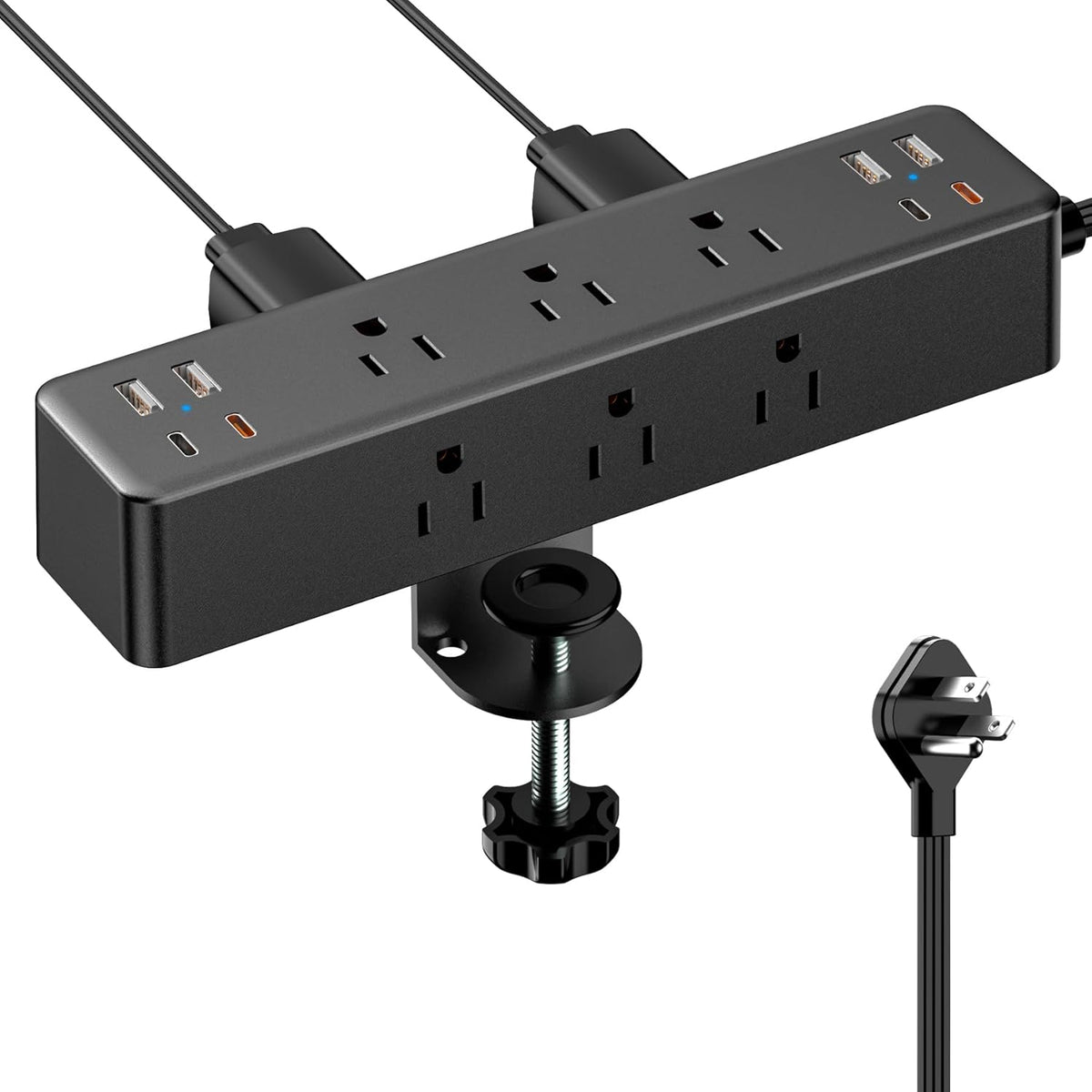 Flat Plug Desk Clamp Power Strip 10FT, 40W Total Fast Charging Station, Dual PD 20W USB C Ports, Desk Edge Mount Power Strip 9 AC Outlets 8