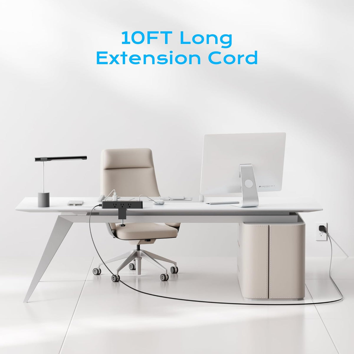 Flat Plug Desk Clamp Power Strip 10FT, 40W Total Fast Charging Station, Dual PD 20W USB C Ports, Desk Edge Mount Power Strip 9 AC Outlets 8