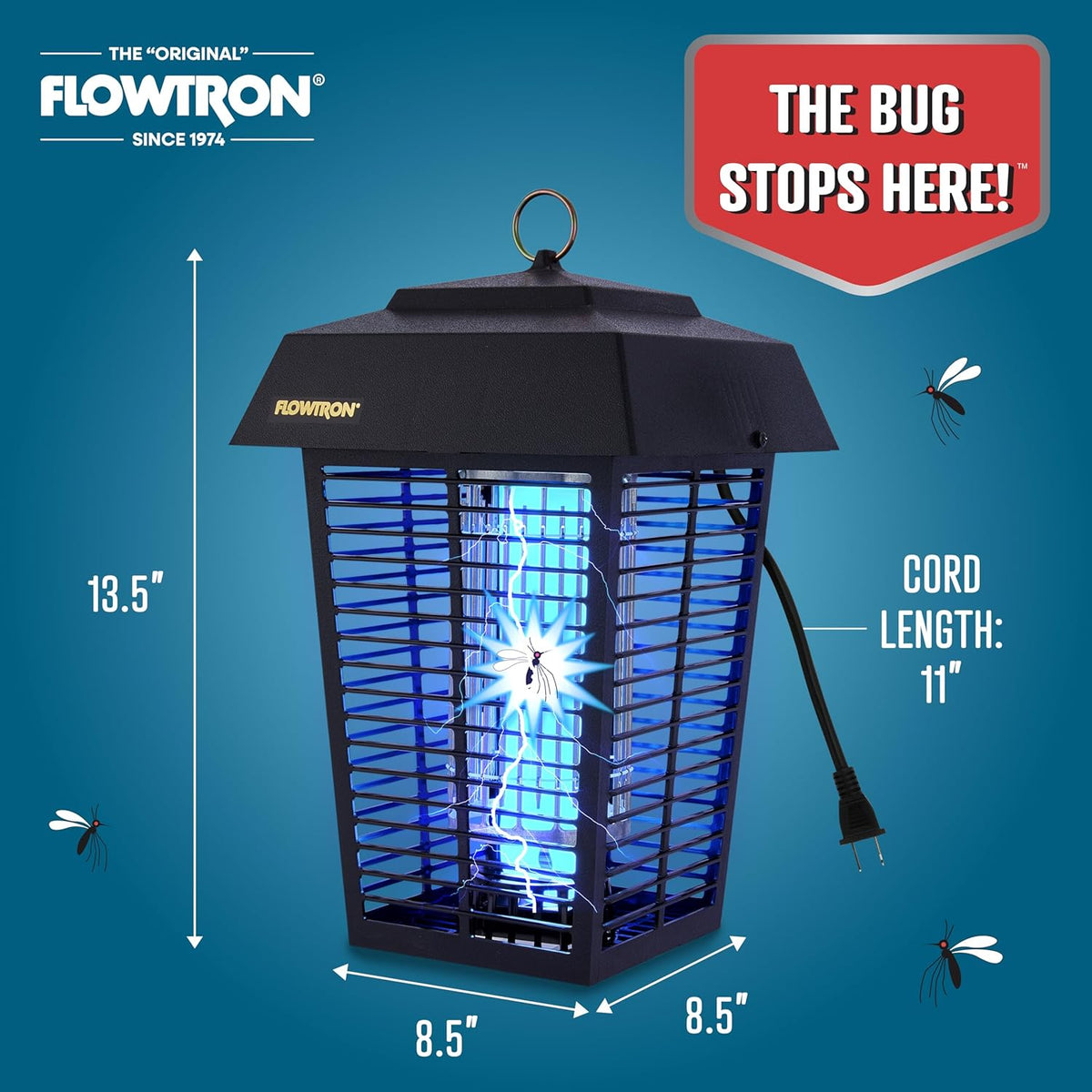 Flowtron Bug Zapper, 1 Acre of Outdoor Coverage with Powerful 40W Bulb & 5600V Instant Killing Grid, Electric Insect, Fly & Mosquito Zapper