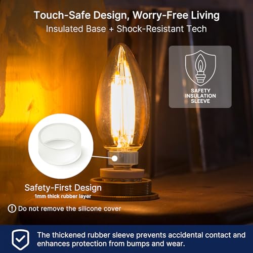 FLSNT 60W Equivalent LED Chandelier Light Bulbs, Dimmable, E12 Base, Clear B11 LED Filament Candelabra Bulbs, 2700K Soft White, 6 Pack