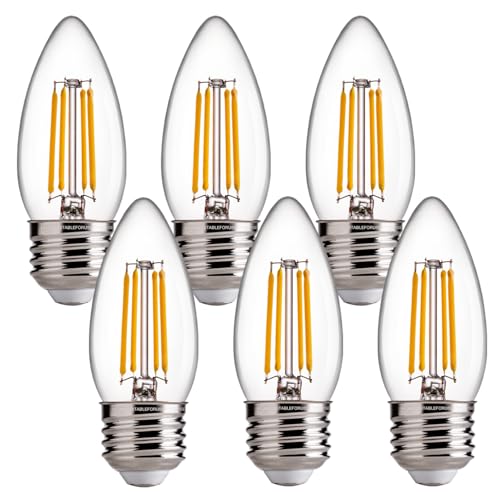 FLSNT Dimmable LED Candelabra Light Bulbs 60W Equivalent E26 Base, B11 LED Chandelier Candle Light Bulbs, 2700K Soft White, 6 Pack UL,CA65 Listed.