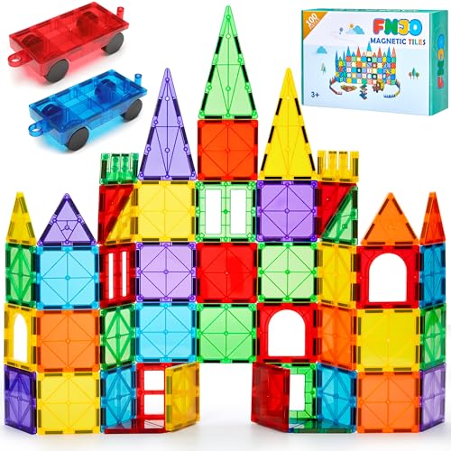 FNJO Magnetic Tiles, 100PCS Building Blocks, STEM Magnets Building Toy Set, Preschool Kindergarten Construction Stacking Toy, School Teacher Supplies