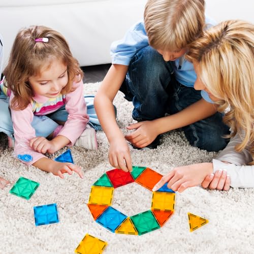 FNJO Magnetic Tiles, 100PCS Building Blocks, STEM Magnets Building Toy Set, Preschool Kindergarten Construction Stacking Toy, School Teacher Supplies