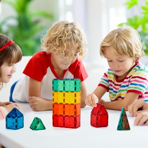 FNJO Magnetic Tiles, 100PCS Building Blocks, STEM Magnets Building Toy Set, Preschool Kindergarten Construction Stacking Toy, School Teacher Supplies