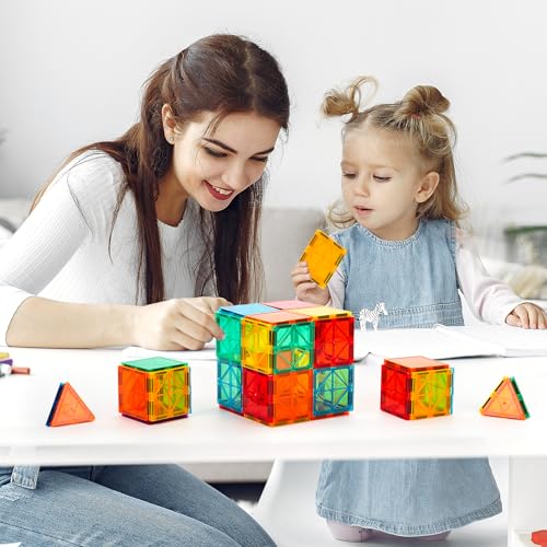FNJO Magnetic Tiles, 100PCS Building Blocks, STEM Magnets Building Toy Set, Preschool Kindergarten Construction Stacking Toy, School Teacher Supplies