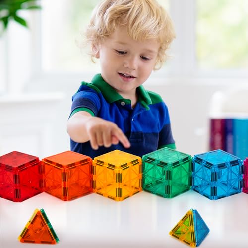 FNJO Magnetic Tiles, 110PCS Magnet Building Set, Magnetic Building Blocks, Construction STEM Learning and Playing Toys for Kids