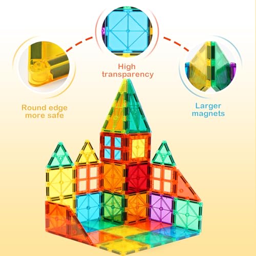 FNJO Magnetic Tiles, 110PCS Magnet Building Set, Magnetic Building Blocks, Construction STEM Learning and Playing Toys for Kids
