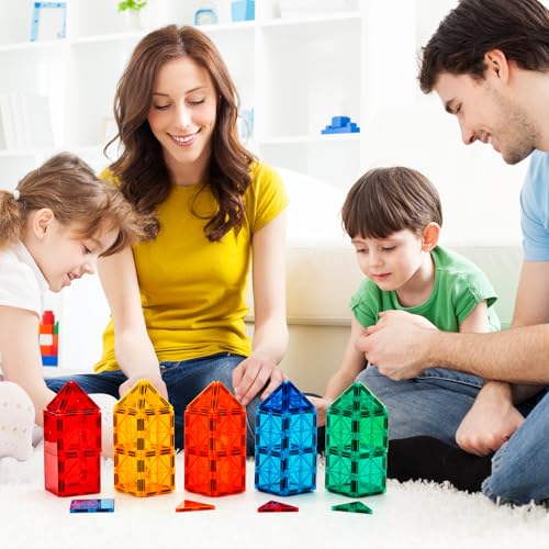 FNJO Magnetic Tiles, 110PCS Magnet Building Set, Magnetic Building Blocks, Construction STEM Learning and Playing Toys for Kids