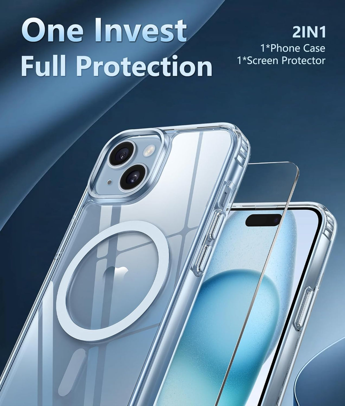 FNTCASE for iPhone 15 Case Clear, iPhone 14/13 Case Magnetic Phone Cases with Screen Protector (A-Clear)