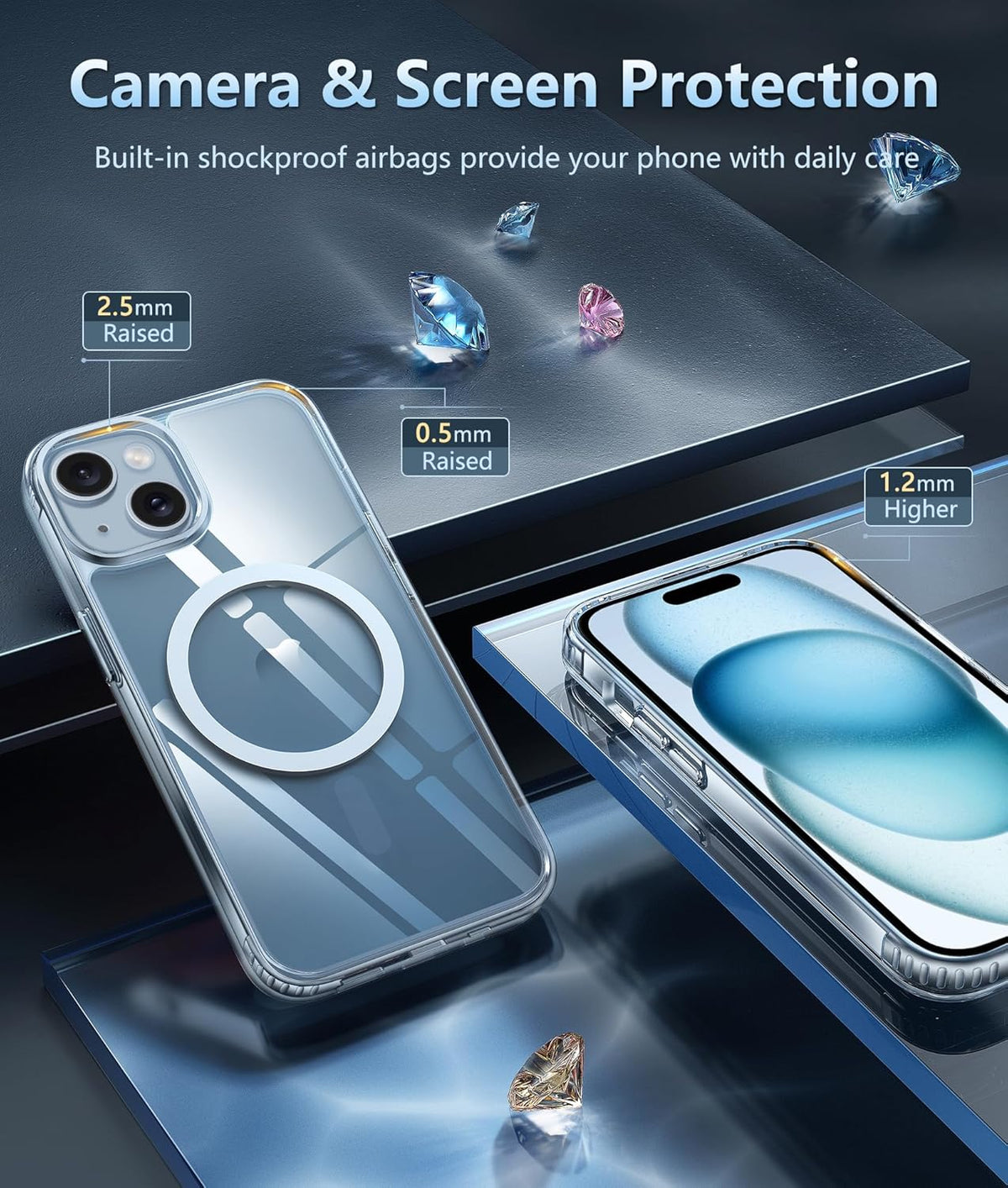 FNTCASE for iPhone 15 Case Clear, iPhone 14/13 Case Magnetic Phone Cases with Screen Protector (A-Clear)