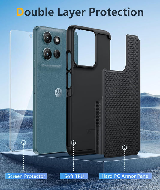 FNTCASE for Moto G 2026/2025 Case, Moto G Play 2026/Moto G Power 2025 Case Dual Layer Military Protective Heavy Duty Cell Phone Cover (Black)