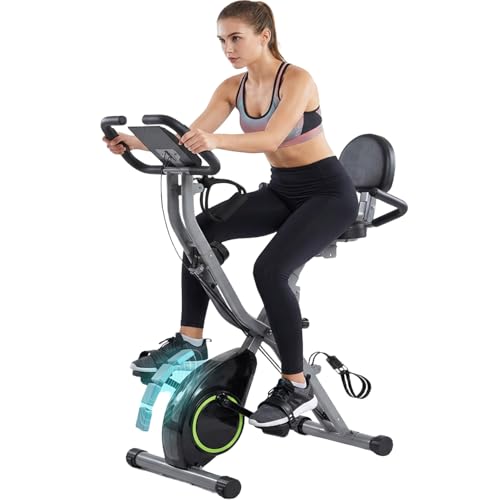 Foldable Exercise Bike Stationary Bikes for Home, 5 IN 1 Indoor Workout Bike, Cycling Bike with 16-Level Quiet Magnetic Resistance, 6.6 LBS Flywheel