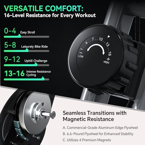 Foldable Exercise Bike Stationary Bikes for Home, 5 IN 1 Indoor Workout Bike, Cycling Bike with 16-Level Quiet Magnetic Resistance, 6.6 LBS Flywheel