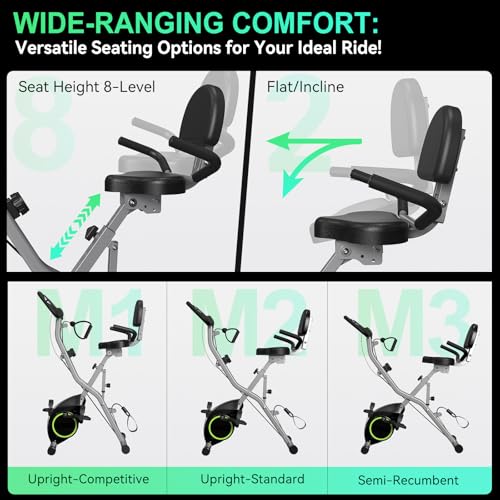 Foldable Exercise Bike Stationary Bikes for Home, 5 IN 1 Indoor Workout Bike, Cycling Bike with 16-Level Quiet Magnetic Resistance, 6.6 LBS Flywheel