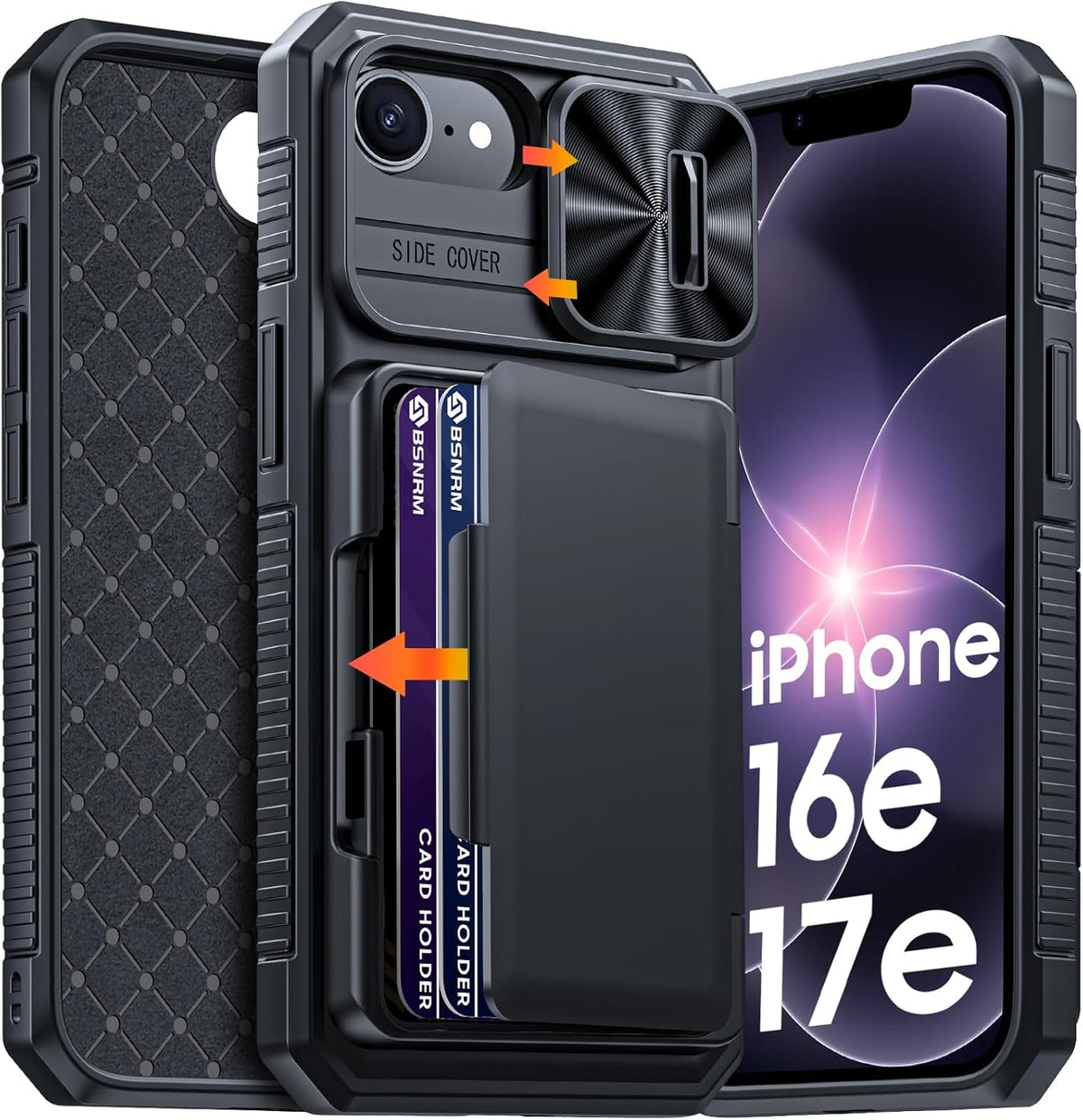 for iPhone 17e Case/iPhone 16e Case Wallet, Built-in Card Holder (4-5 Cards), RFID Blocking, Camera Control Button, Slide Camera Cover (Black)