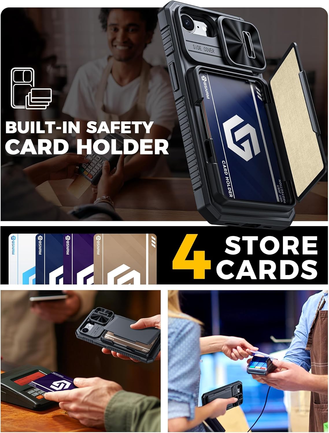 for iPhone 17e Case/iPhone 16e Case Wallet, Built-in Card Holder (4-5 Cards), RFID Blocking, Camera Control Button, Slide Camera Cover (Black)