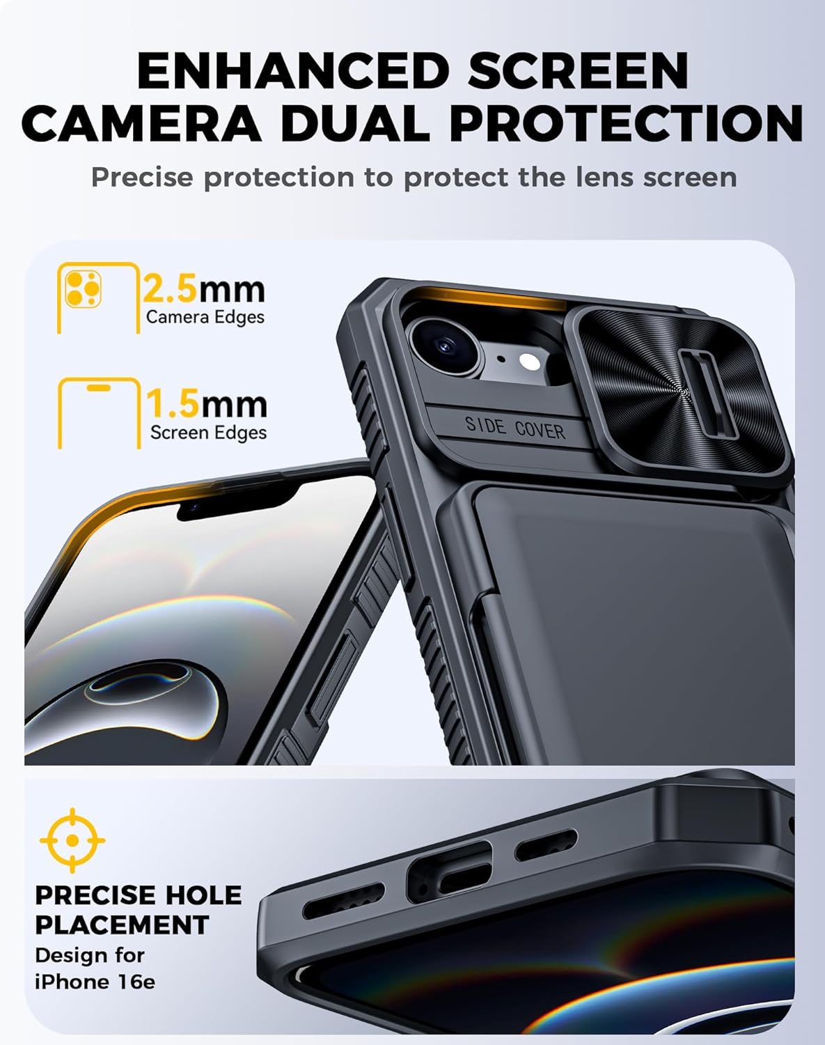 for iPhone 17e Case/iPhone 16e Case Wallet, Built-in Card Holder (4-5 Cards), RFID Blocking, Camera Control Button, Slide Camera Cover (Black)