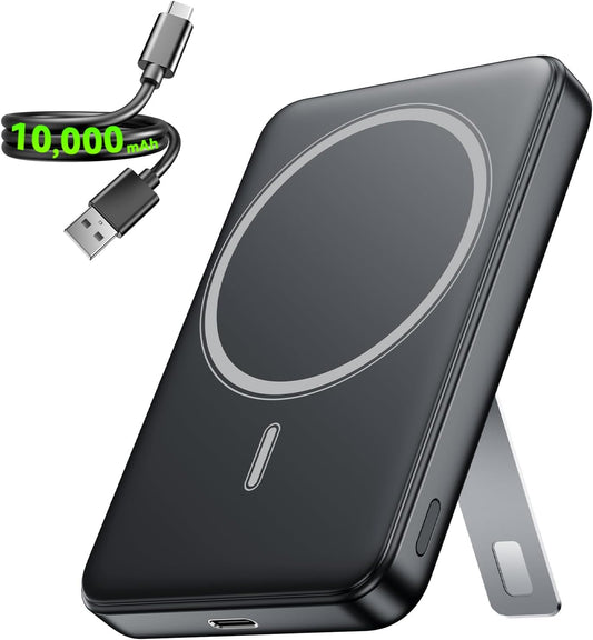 for Magsafe Portable Charger, 10000mAh Wireless Magnetic Power Bank with USB C Charging and stand, Travel Essential for Magsafe Battery Pack