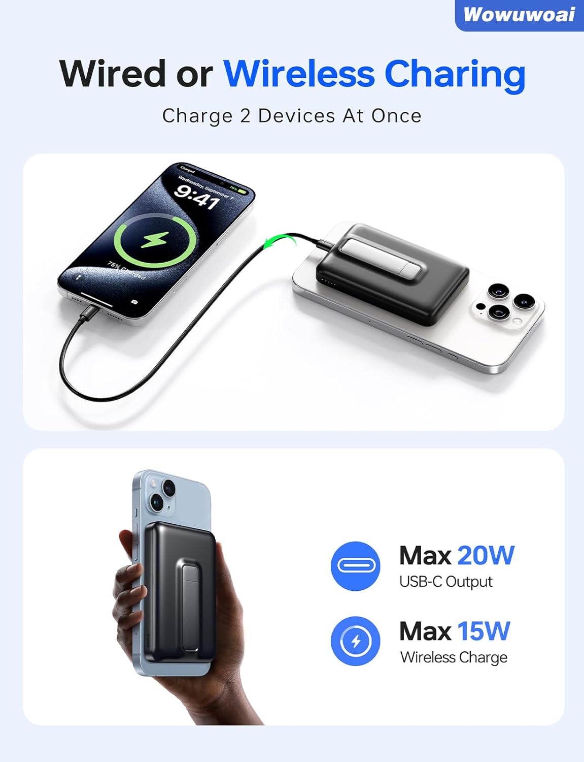 for Magsafe Portable Charger, 10000mAh Wireless Magnetic Power Bank with USB C Charging and stand, Travel Essential for Magsafe Battery Pack