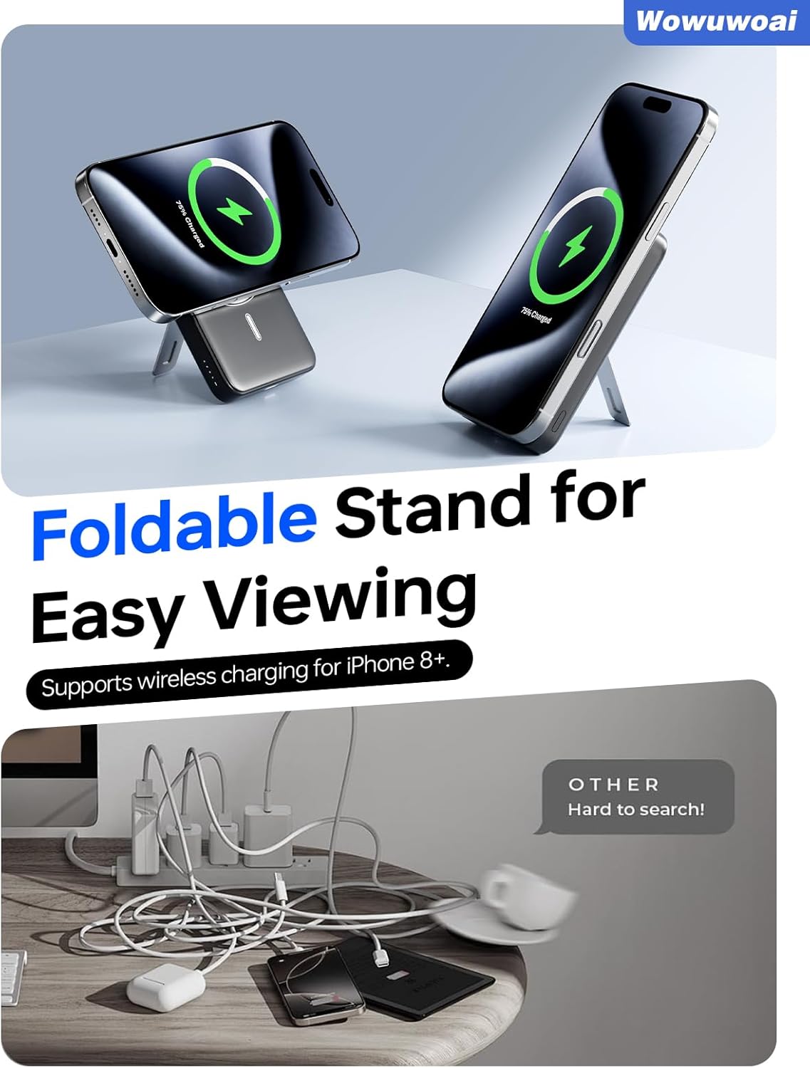 for Magsafe Portable Charger, 10000mAh Wireless Magnetic Power Bank with USB C Charging and stand, Travel Essential for Magsafe Battery Pack