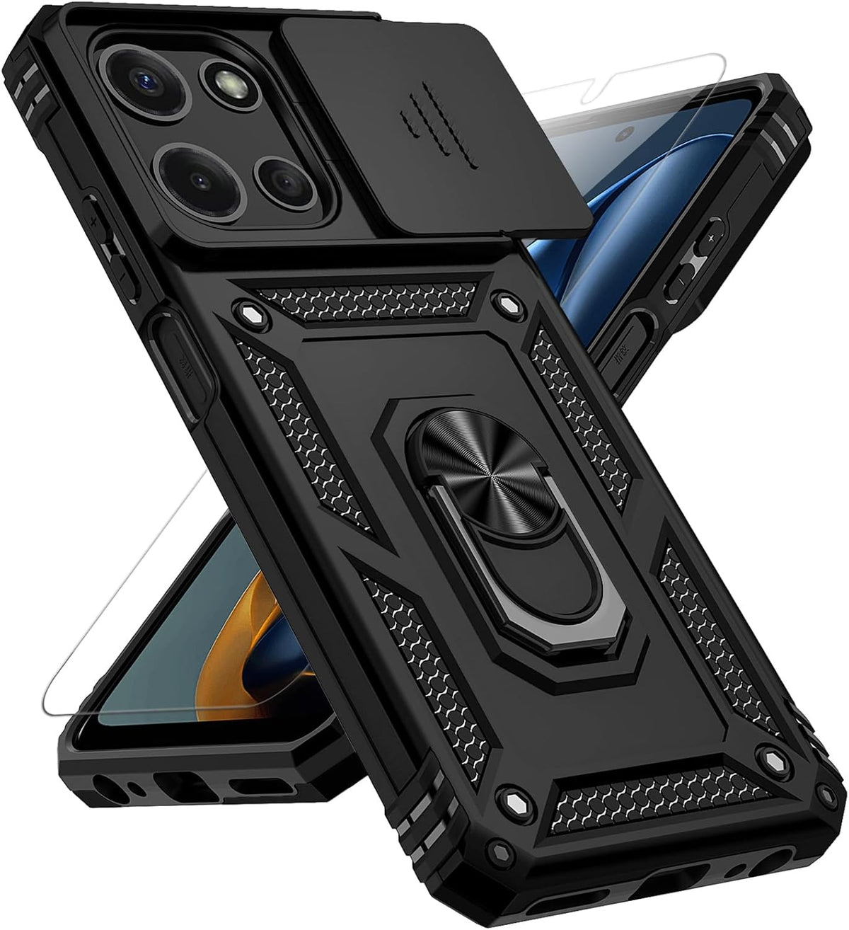 for Motorola Moto G 2025 / Moto G 2026 / Moto G Play 2026 Case, with Slide Camera Cover HD Screen Protector, 16ft. Drop Tested (Black)