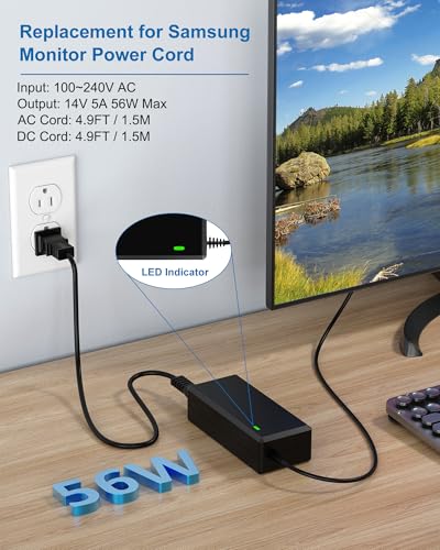 for Samsung Monitor Power Cord DC 14V 4A for Samsung SyncMaster 32” 27" 24" 22" 23" 20" 19" 18" 17" 15” Screen LED LCD TFT Monitor TV Power Supply