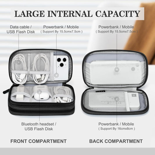 FYY Travel Cable Organizer Pouch Electronic Accessories Carry Case Portable Waterproof Double Layers All-in-One Storage Bag for Cord, Charger, Phone