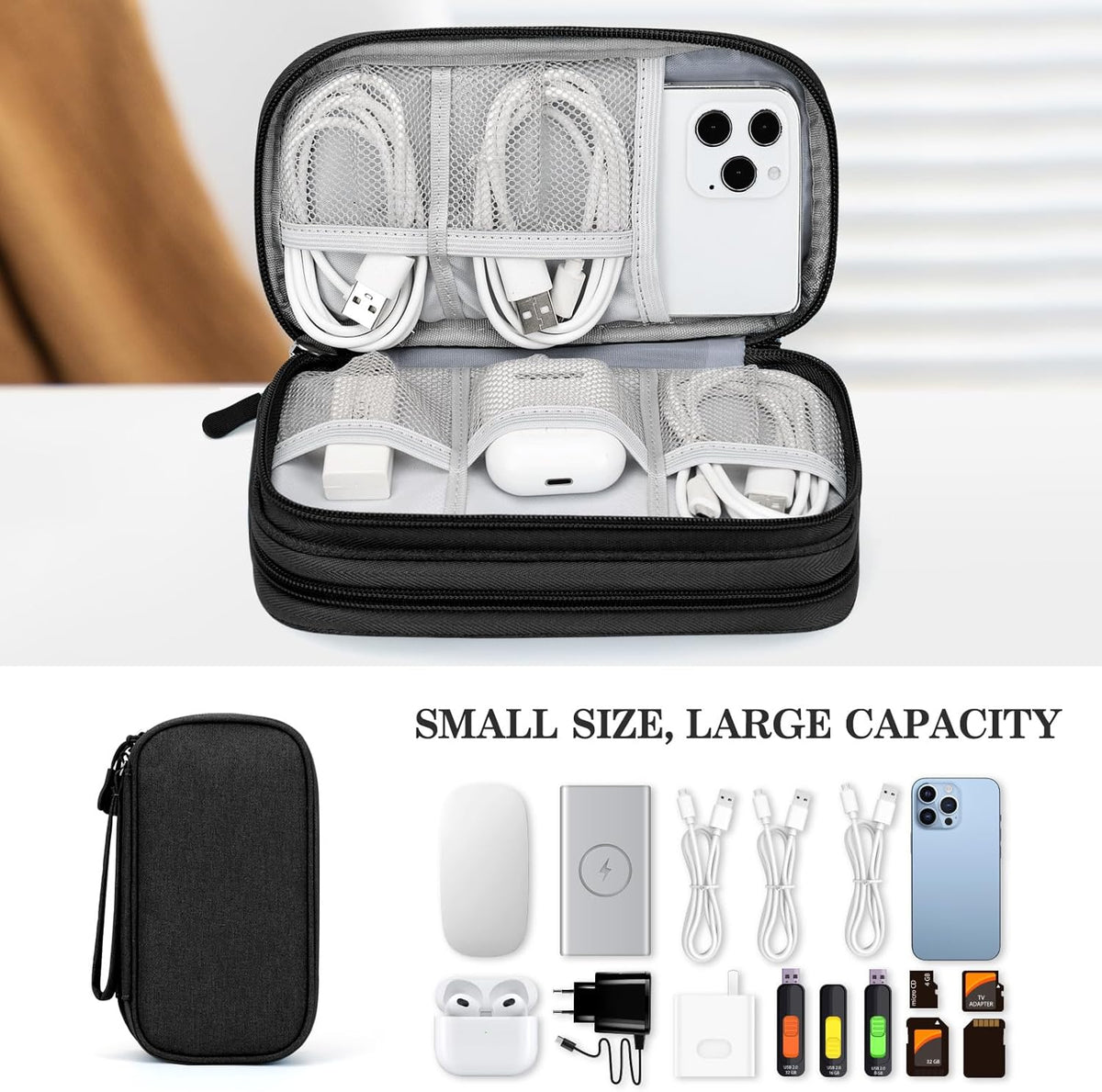 FYY Travel Cable Organizer Pouch Electronic Accessories Carry Case Portable Waterproof Double Layers All-in-One Storage Bag for Cord, Charger, Phone