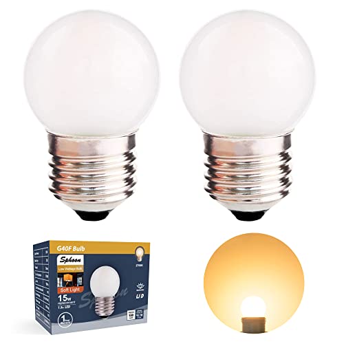 G40 1.5w Low Wattage Led Bulb Equivalent 15 Watt Standard E26 Base G14 Small Low Power Light Bulb, Frosted, Warm White 2700k, CRI 90 (Pack of 2)