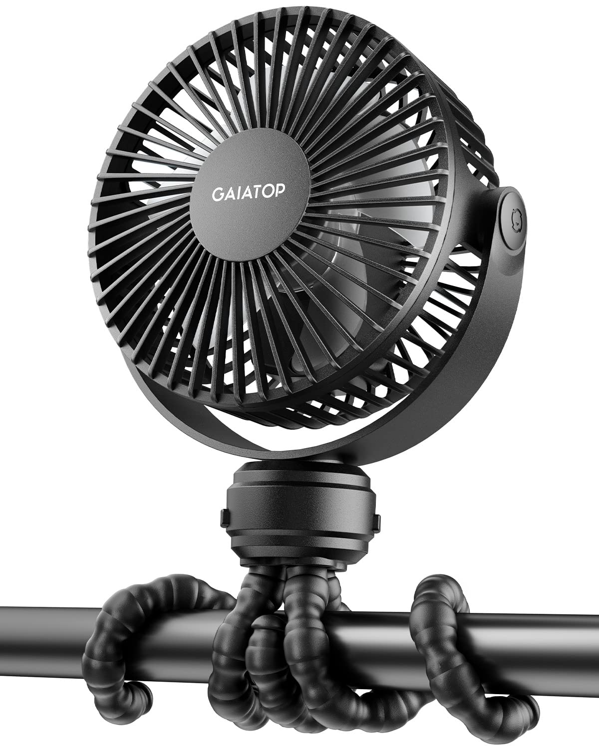 Gaiatop Mini Portable Stroller Fan, Battery Operated Small Clip on, Detachable 3 Speed Rechargeable, 360° Rotate Flexible Tripod Better Cooling