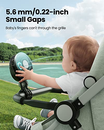 Gaiatop Mini Portable Stroller Fan, Battery Operated Small Clip on, Detachable 3 Speed Rechargeable, 360° Rotate Flexible Tripod Better Cooling